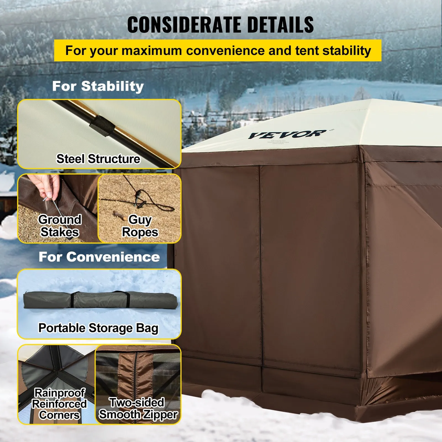VEVOR Gazebo Screen Tent, 12 x 12 ft, 6 Sided Pop-up Camping Canopy Shelter Tent with Mesh Windows,-$180