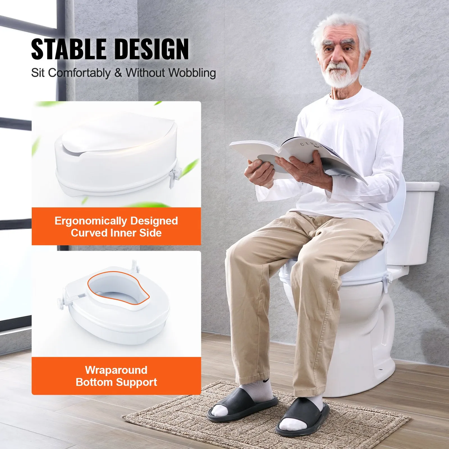 VEVOR Raised Toilet Seat, 6" Height Raised, 300 lbs Weight Capacity, Universal Toilet Seat Riser,-$30