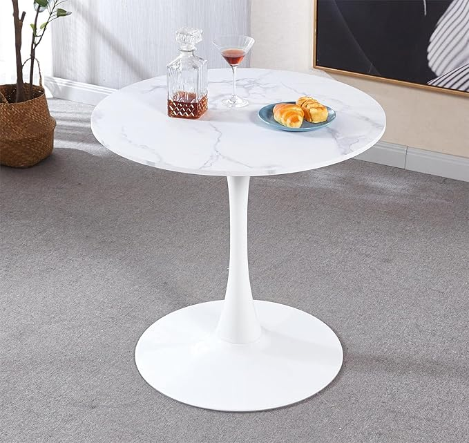 BINB-32 Inch MDF Marble Round Top & Pedestal Base Tulip Mid Century Modern Dining Table (White),$160