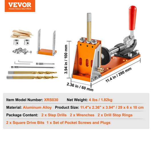 VEVOR Pocket Hole Jig Kit, 30 Pcs Adjustable and Easy to Use Pocket Hole Jig System with Step Drills,-$35