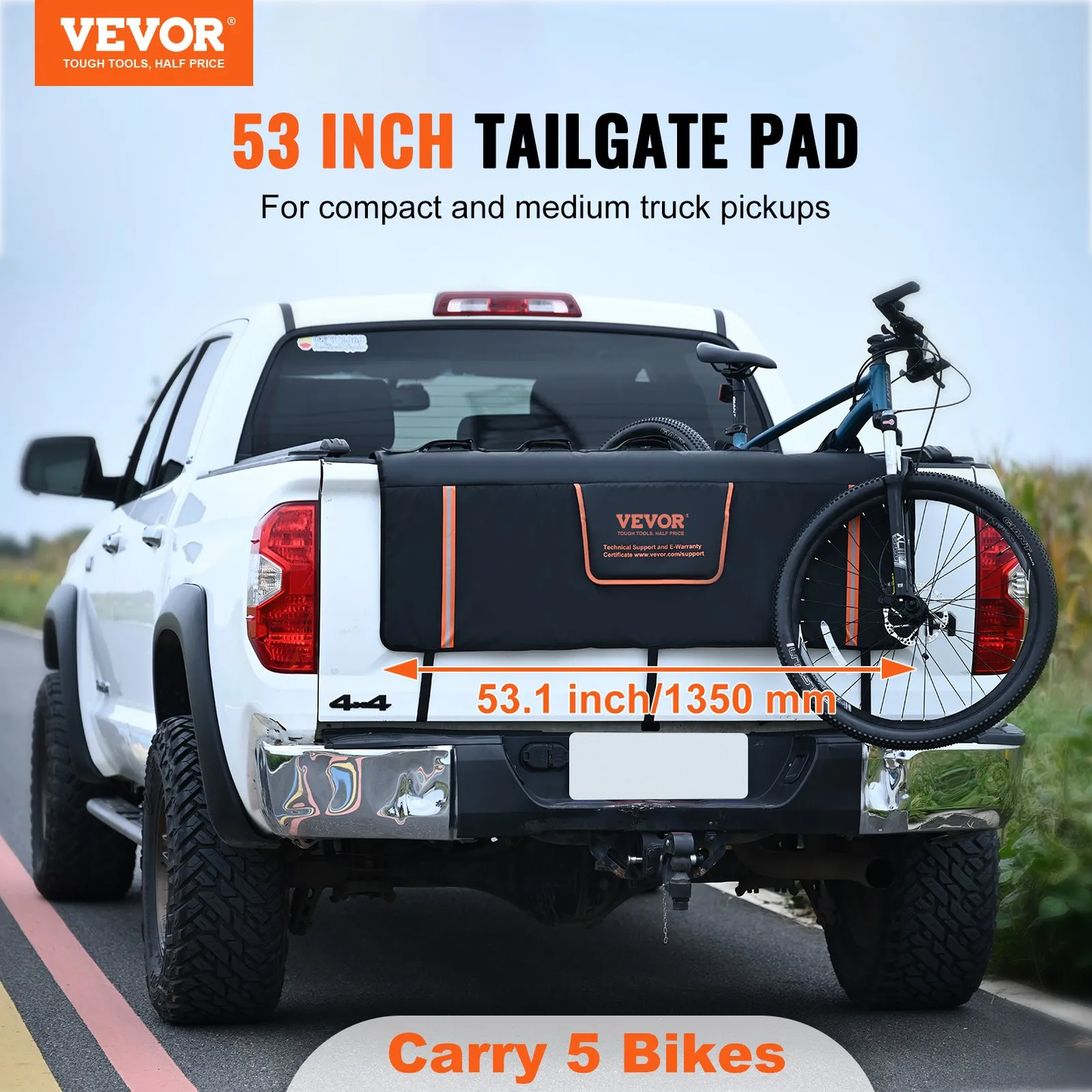 VEVOR Tailgate Bike Pad, 53" Truck Tailgate Pad Carry 5 Mountain Bikes, Upgraded Grooves,-$35