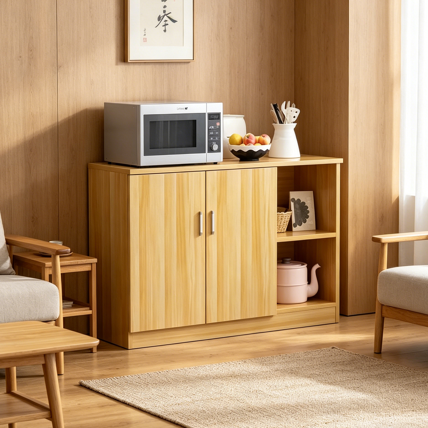 Brand New Assemble2-Door 2-Compartment Sideboard Cabinet,Storage Cabinet, light oak,-$100
