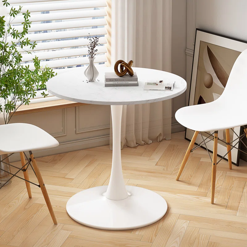 BINB-32 Inch MDF Marble Round Top & Pedestal Base Tulip Mid Century Modern Dining Table (White),$160
