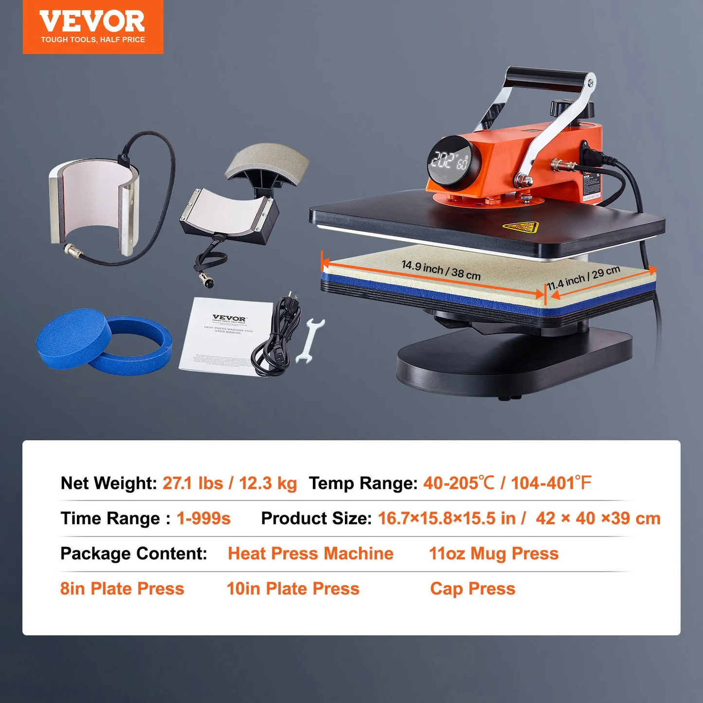 VEVOR 5-in-1 Heat Press Machine, 12" x 15" Fast Heating, 360 Swing Away Digital Sublimation Transfer,-$170