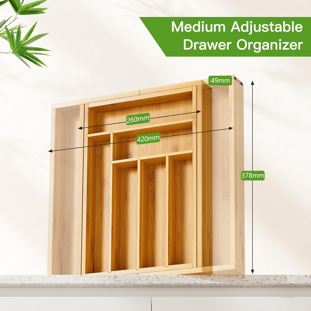 BNIB-Bamboo Expandable Drawer Organizer for Utensils Holder, Adjustable Cutlery Tray, (Yellow)-$20