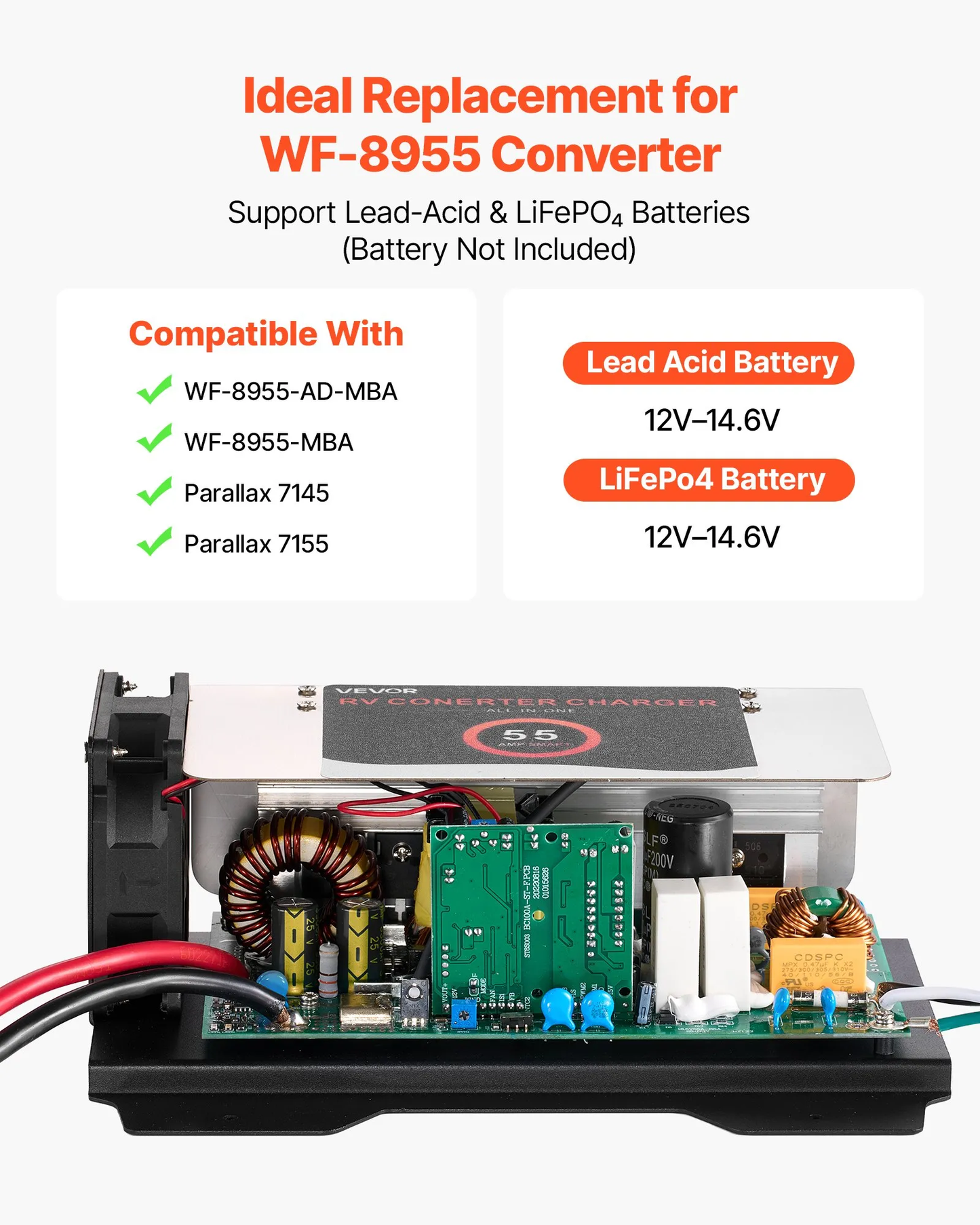 VEVOR WF-8955-AD-MBA RV Power Converter, 55 Amp, DC Main Board Assembly Replacement,-$60