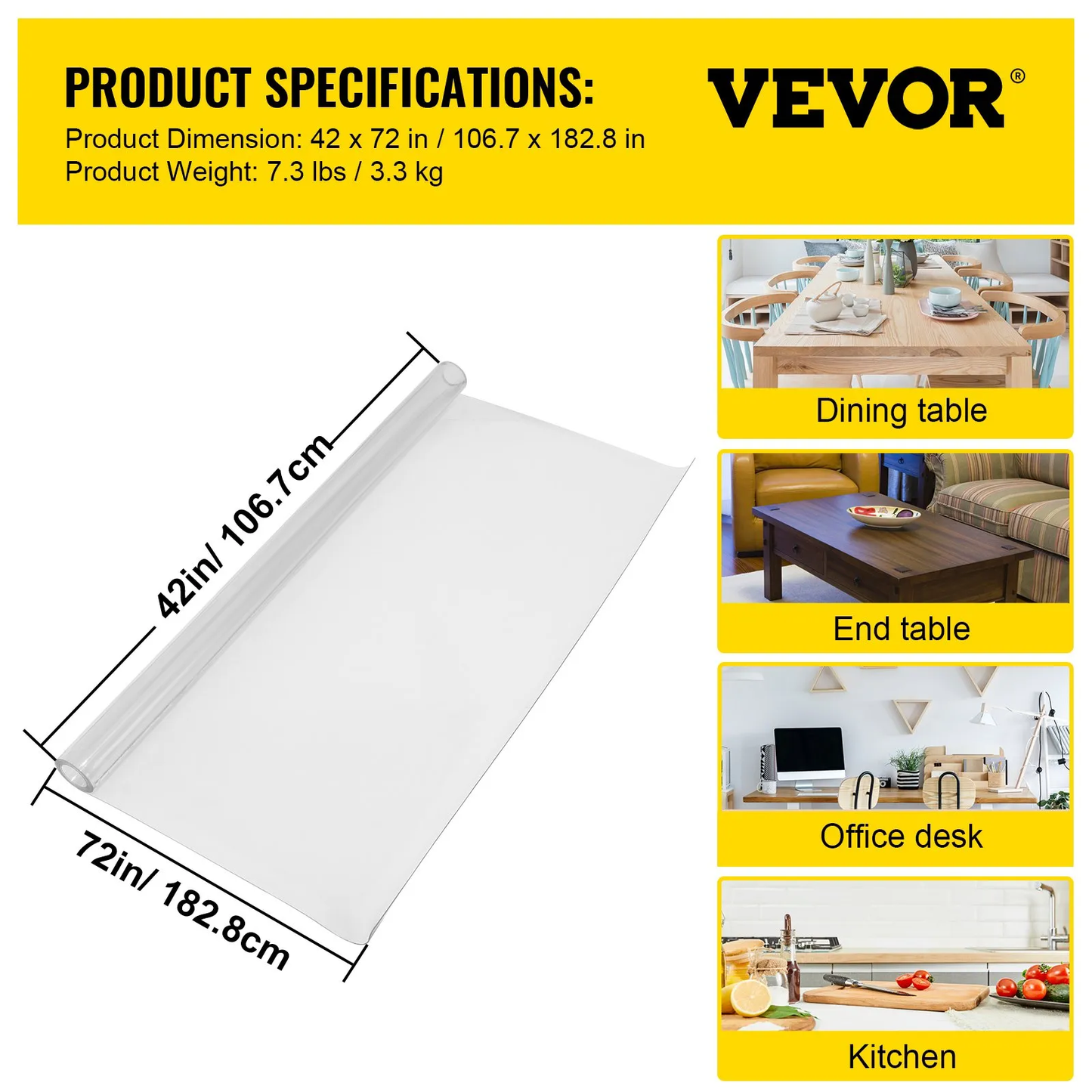 VEVOR Plastic Table Cover 42 x 72 Inch, 1.5 mm Thick Clear Table Protector,-$28
