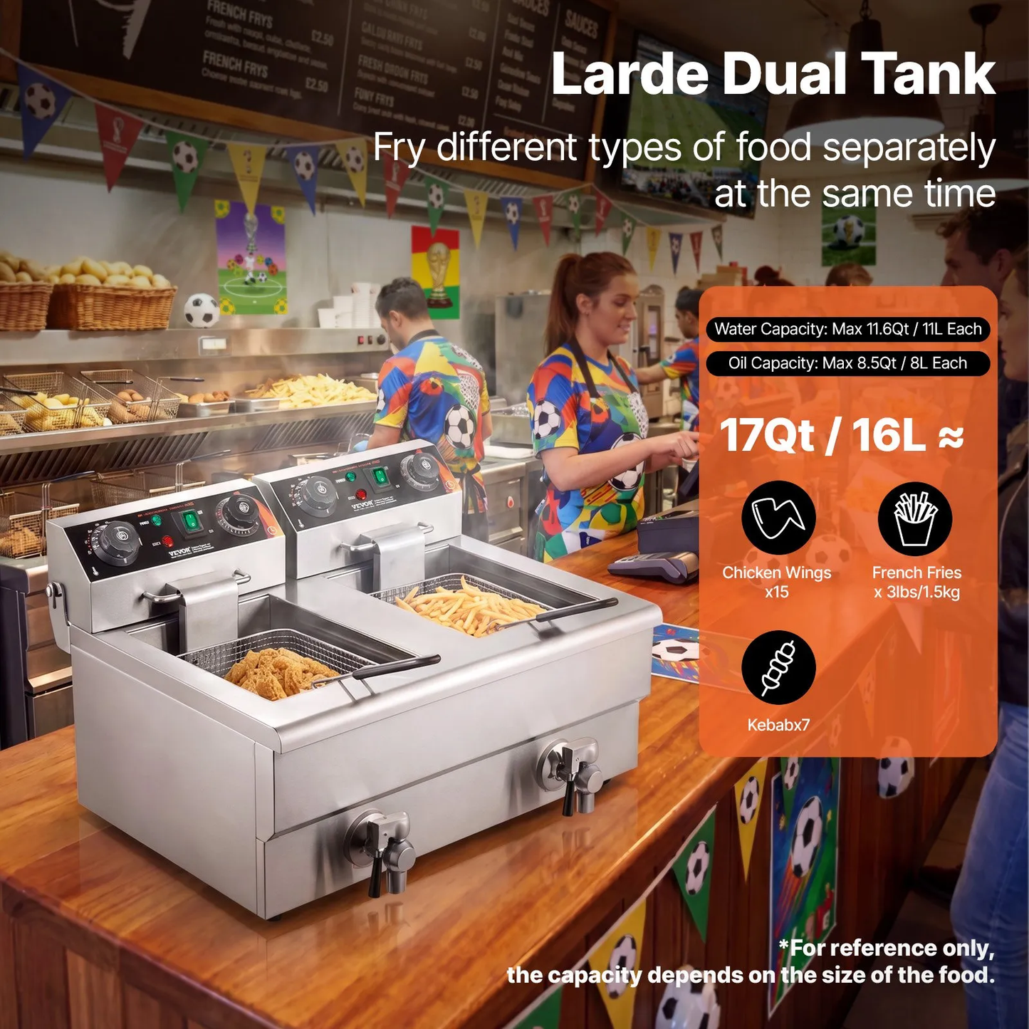 Open box, 90% new VEVOR Commercial Deep Fryer, Dual Tank 3000W Electric Countertop Fryer w/Basket,-$110