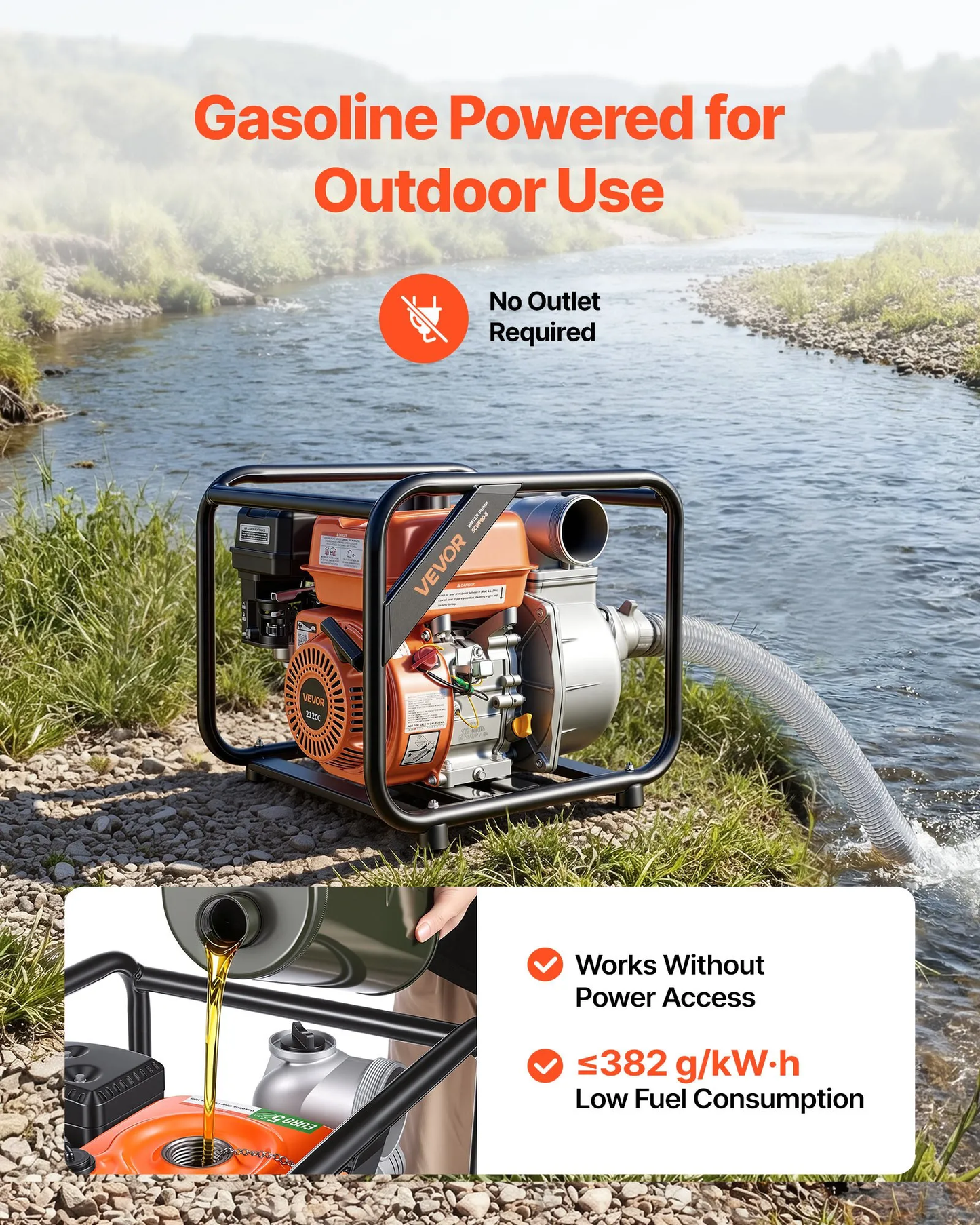VEVOR Gas Powered Water Pump, 3 in, 242 GPM 7HP Semi Trash Water Transfer Pump Portable,-$250