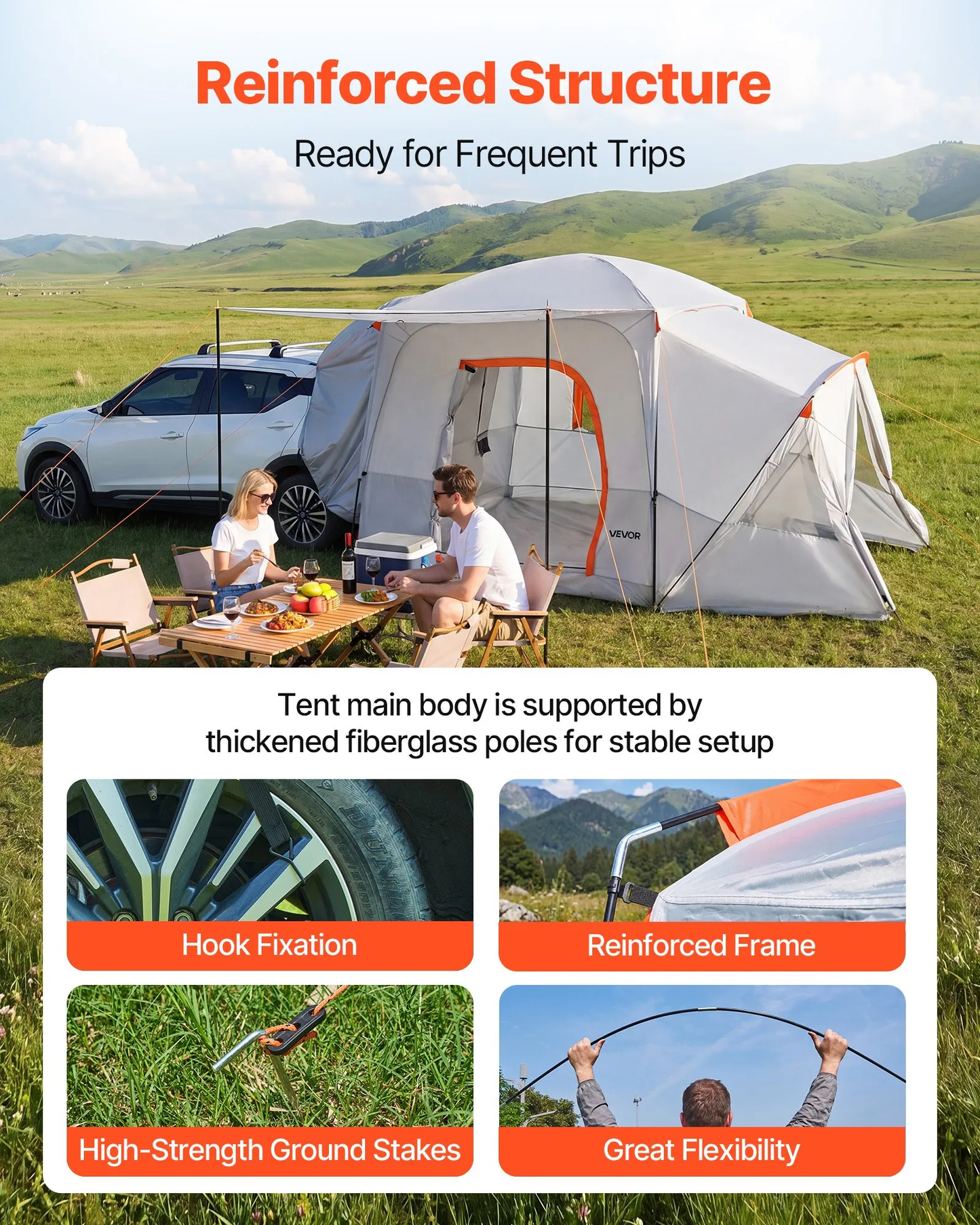 VEVOR SUV Camping Tent F/5-9 Person, 13x10FT 3-Season SUV Tailgate Tent w/Ventilated Windows,-$280