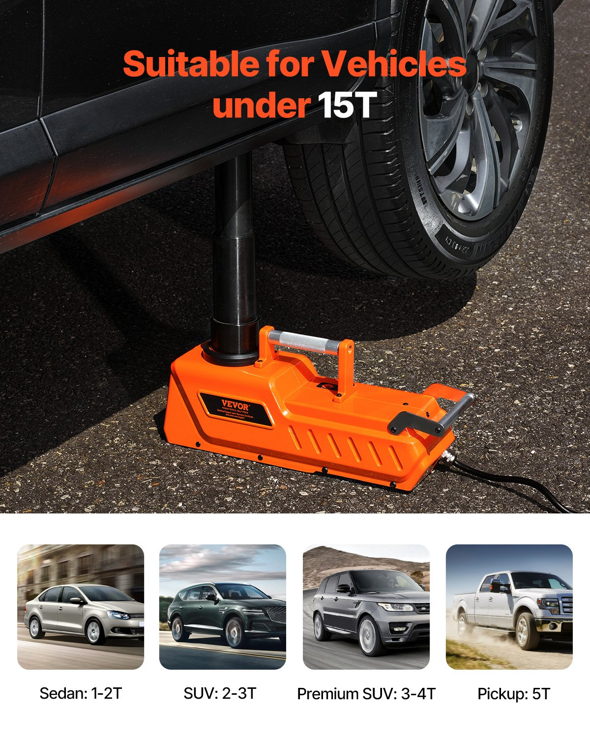 VEVOR Electric Car Jack, 15 Tons /33000 lbs, Adjustable Hydraulic Jack Lift with High Load Capacity,-$140