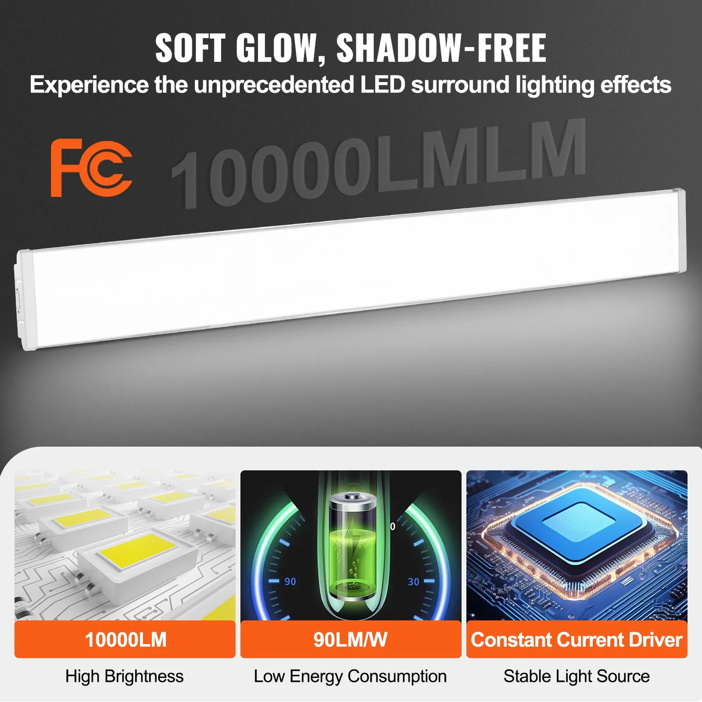 Open Box VEVOR 8FT LED Wraparound Light, 110W 10,000LM, Flush Mount LED Shop Light, 2 Pack 6500K Daylight LED