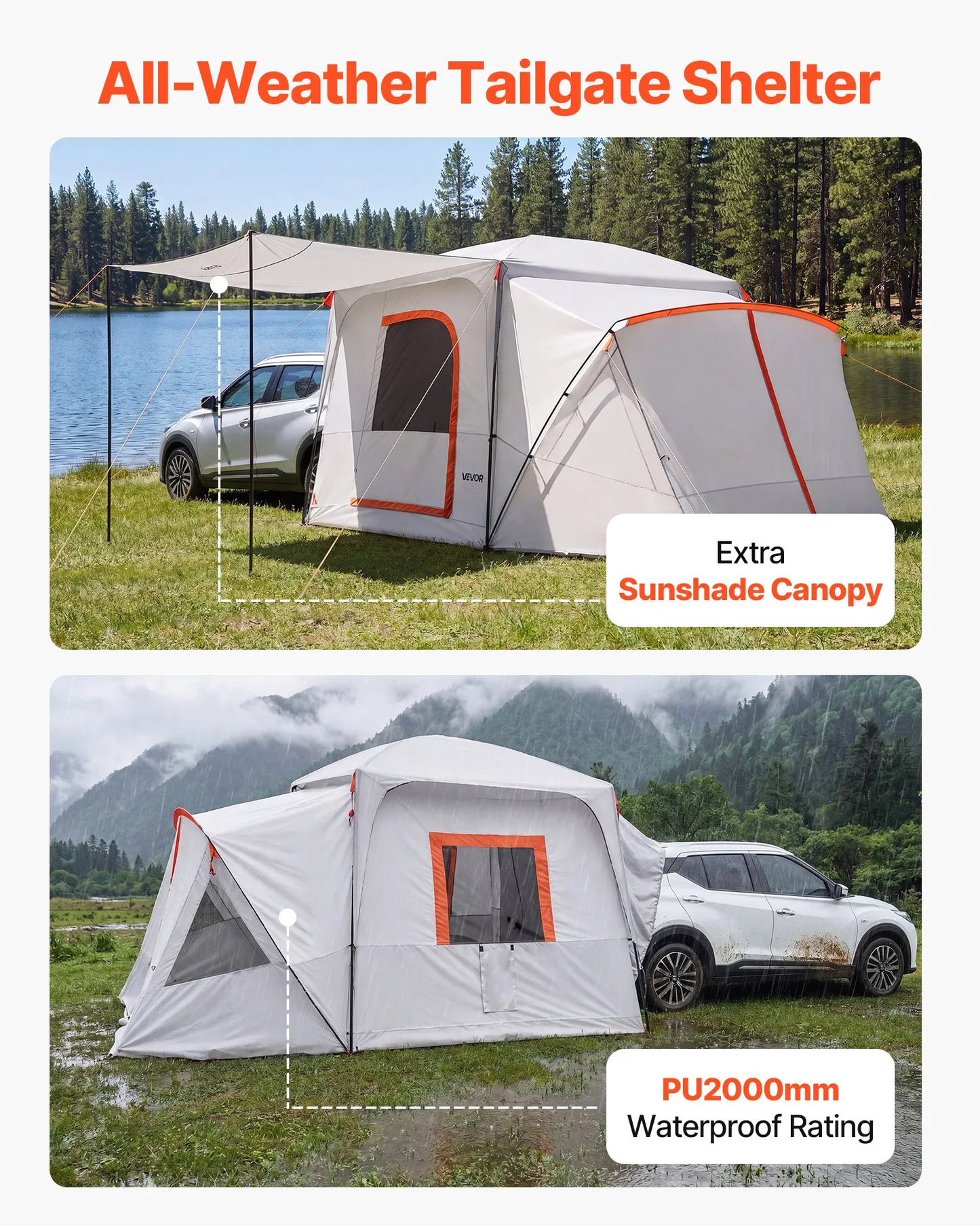 VEVOR SUV Camping Tent F/5-9 Person, 13x10FT 3-Season SUV Tailgate Tent w/Ventilated Windows,-$280
