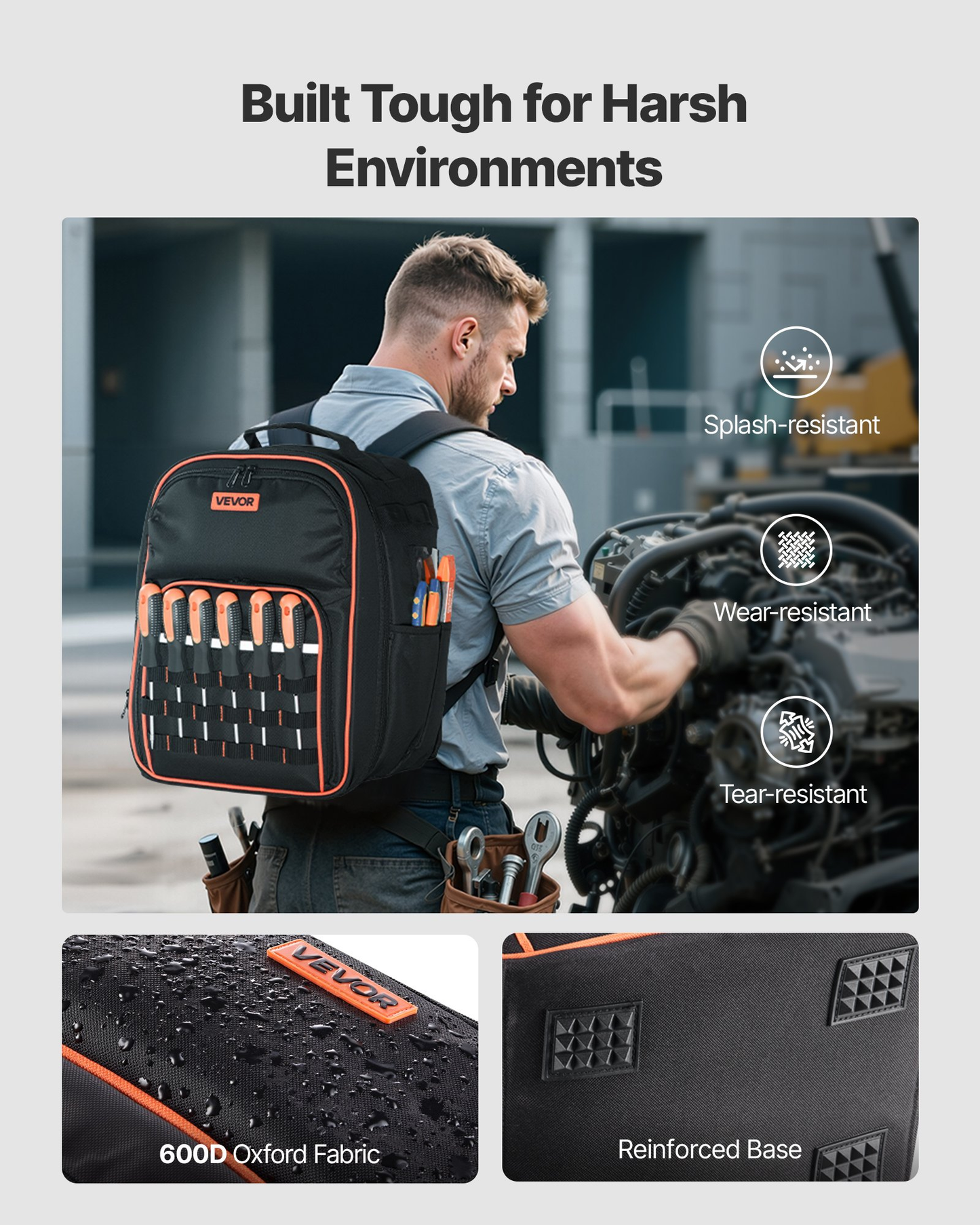 VEVOR Tool Backpack, 49 Pockets, Heavy-duty Tools Storage Organizer Work Bags ,-$30