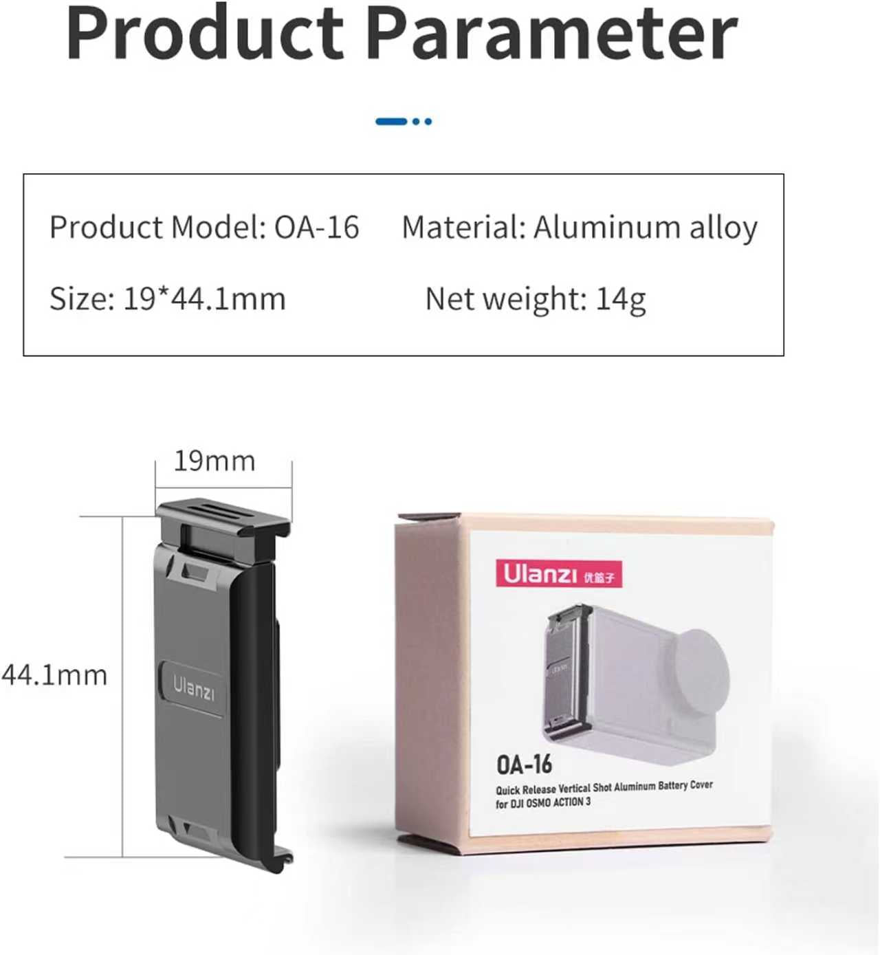 BNIB-ULANZI Battery Door Cover for DJI Action 3 & 4- ULANZI OA-16 Metal Battery Door, Vlog Accessory,-$25