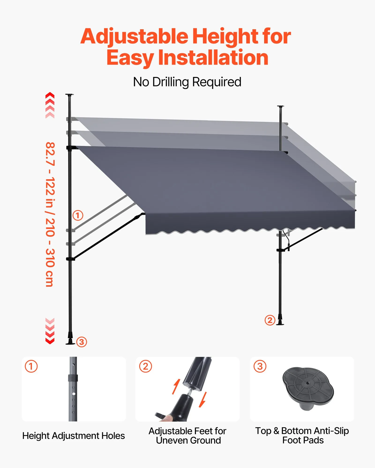 VEVOR Manual Retractable Awning, 118" Outdoor Retractable Patio Awning Sunshade Shelter,-$70