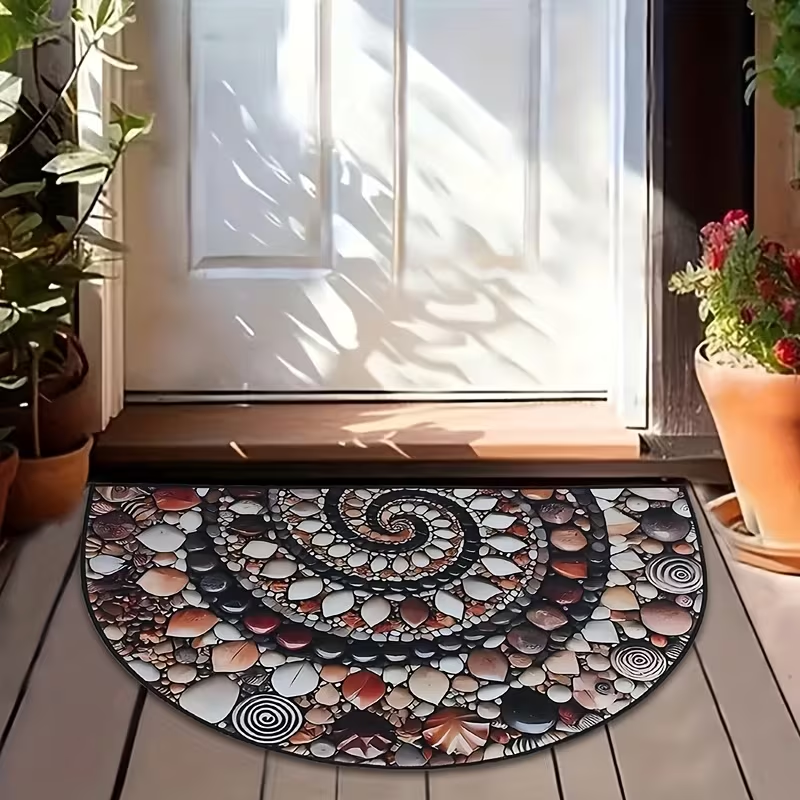 BNIB-2D flat design,40x60cm, pebble crystal velvet doormat, semi-circular home decorative floor mat ,-$5