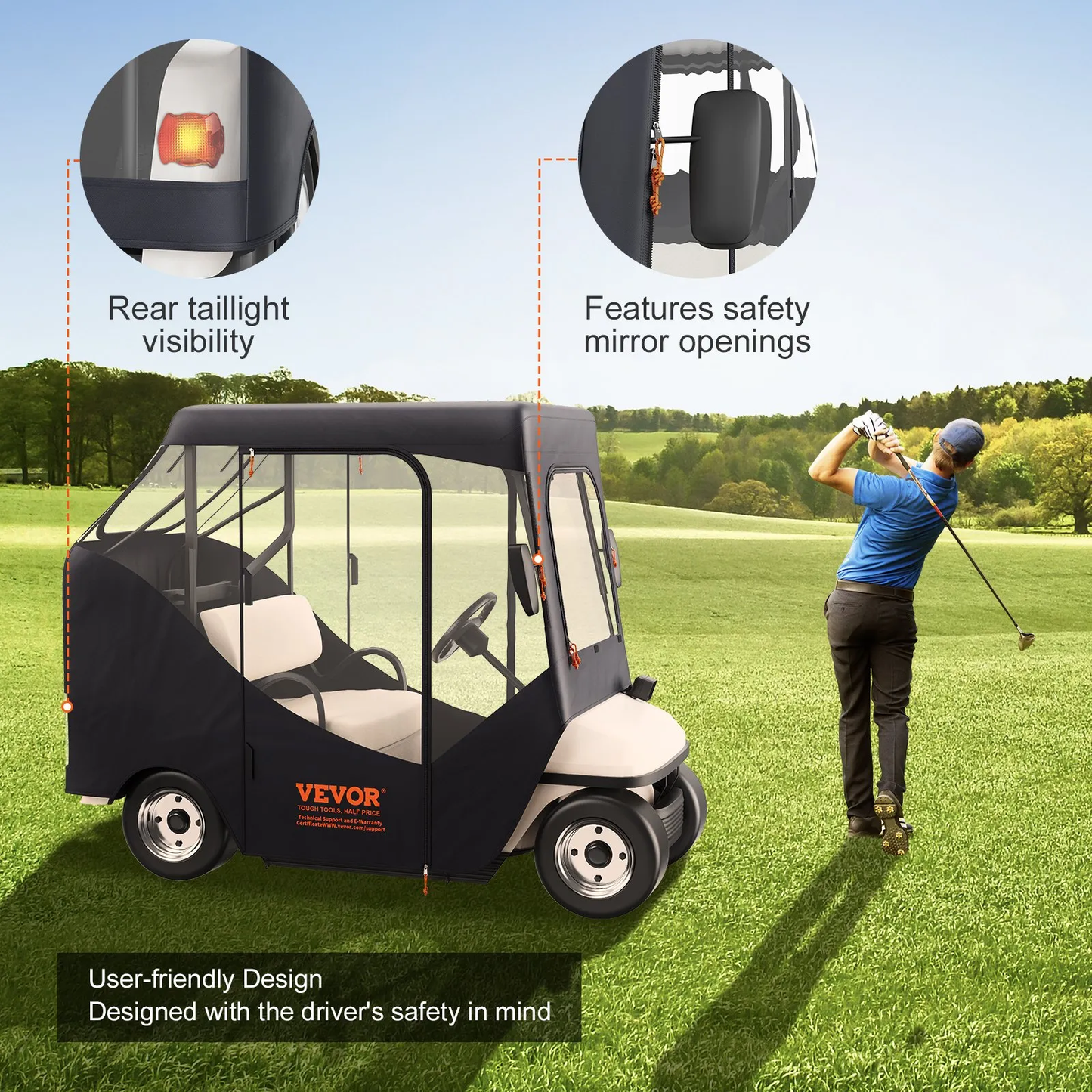 VEVOR Golf Cart Enclosure, Polyester Driving Enclosure, Club Car Covers Suitable for 2-Seater Golf Carts,-$65
