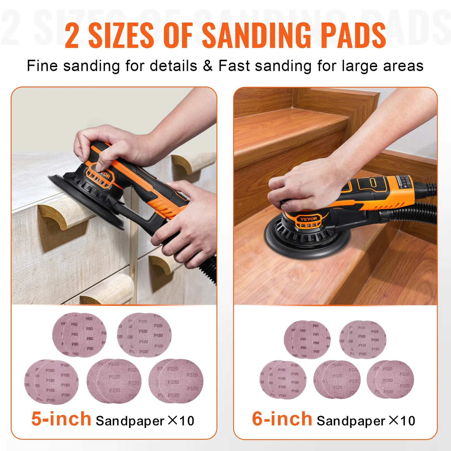 VEVOR Random Orbital Sander 5 & 6-Inch, 350W Brushless Orbital Sander, 10,000 PRM 6 Variable,-$130