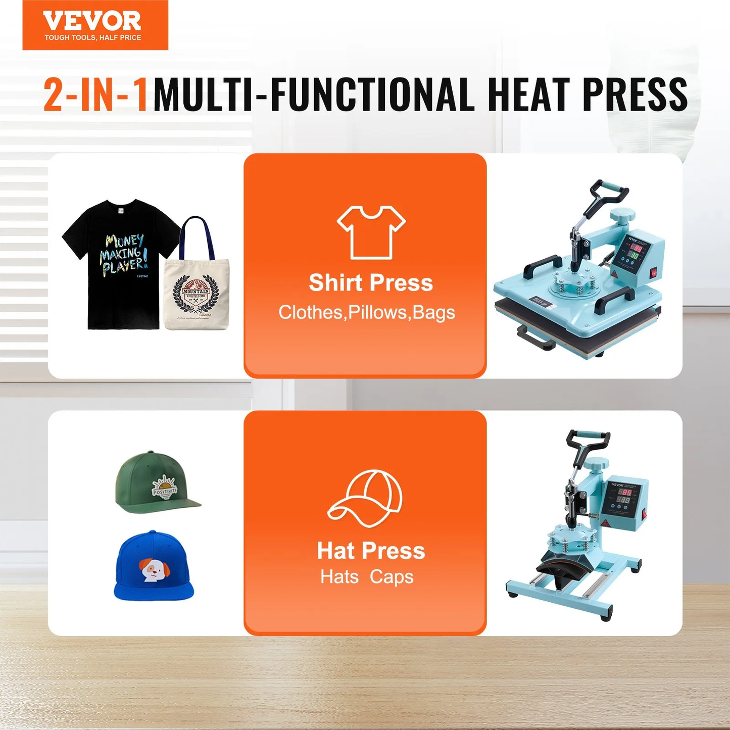 Open Box VEVOR Heat Press Machine, 12 x 15 inch, 2 in 1 Heat Transfer Machine with Hat Press,-$120