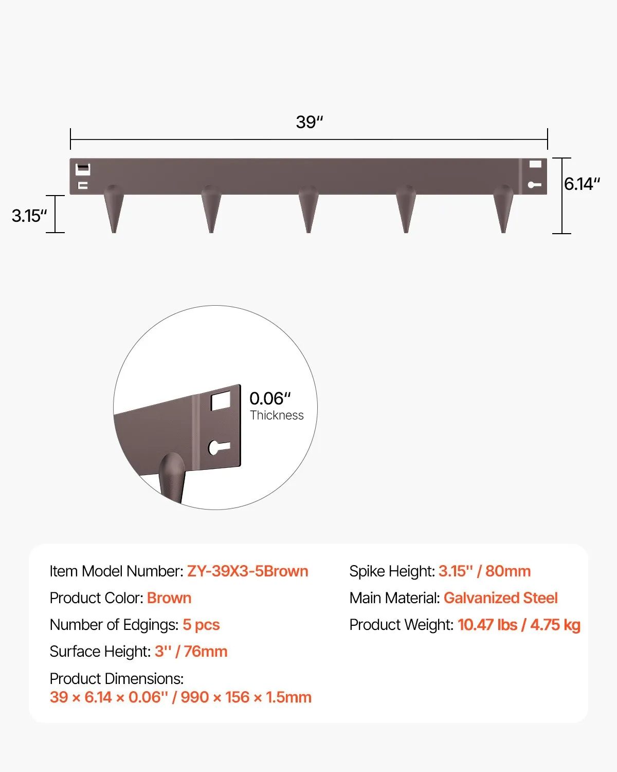 VEVOR Steel Landscape Edging, 5 Packs 39 x 3 in Rust-Resistant Metal Landscape Edging,-$25