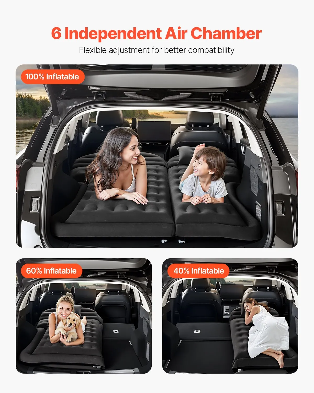 VEVOR Car Air Mattress, Inflatable Car Camping Mattress, Flocking Thickened Travel Beds,-$40