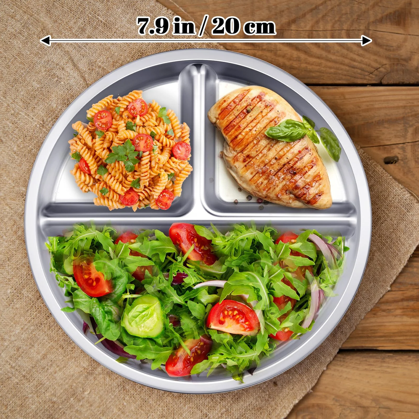 BNIB-2 Pcs Stainless Steel Portion Control Plate 3 Compartment Plate for Adults Kids Lunch Dinner,-$10