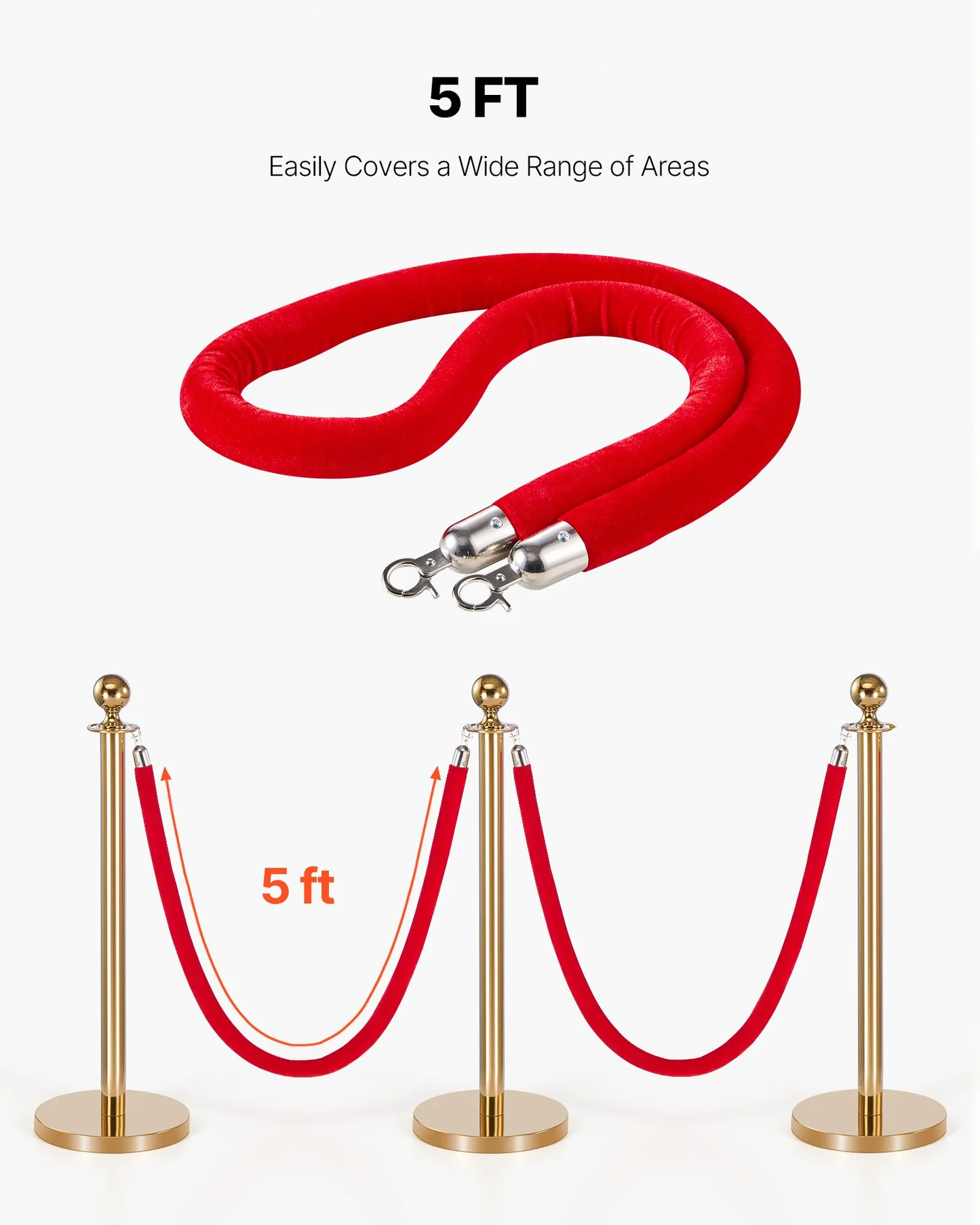 VEVOR 4 Pcs Red Velvet Stanchion Ropes, 5 ft Crowd Control Stanchion Red Velvet Ropes ,-$15