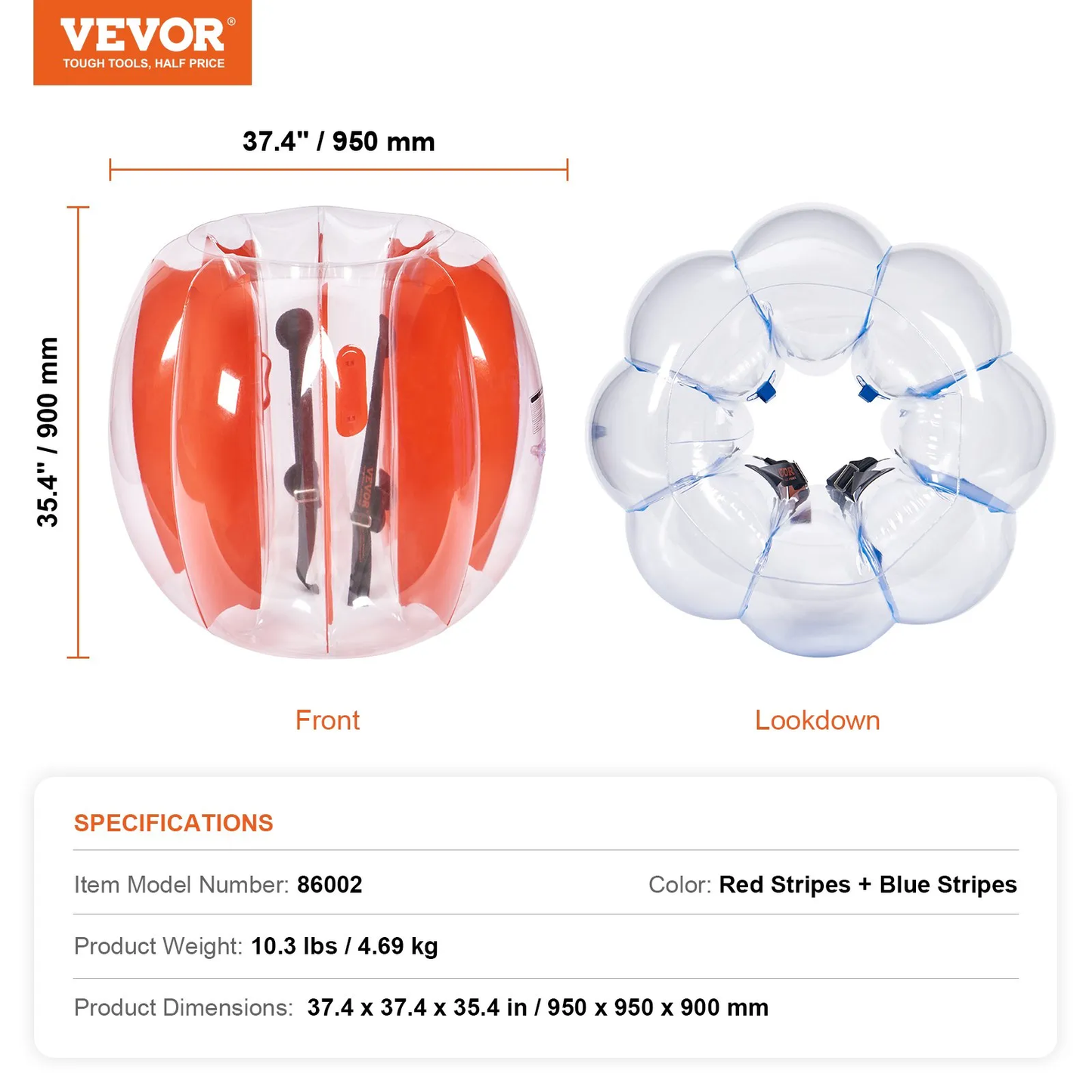 VEVOR Inflatable Bumper Balls 2-Pack , 3FT/0.9M Body Sumo Zorb Balls for Kids & Teens,-$45