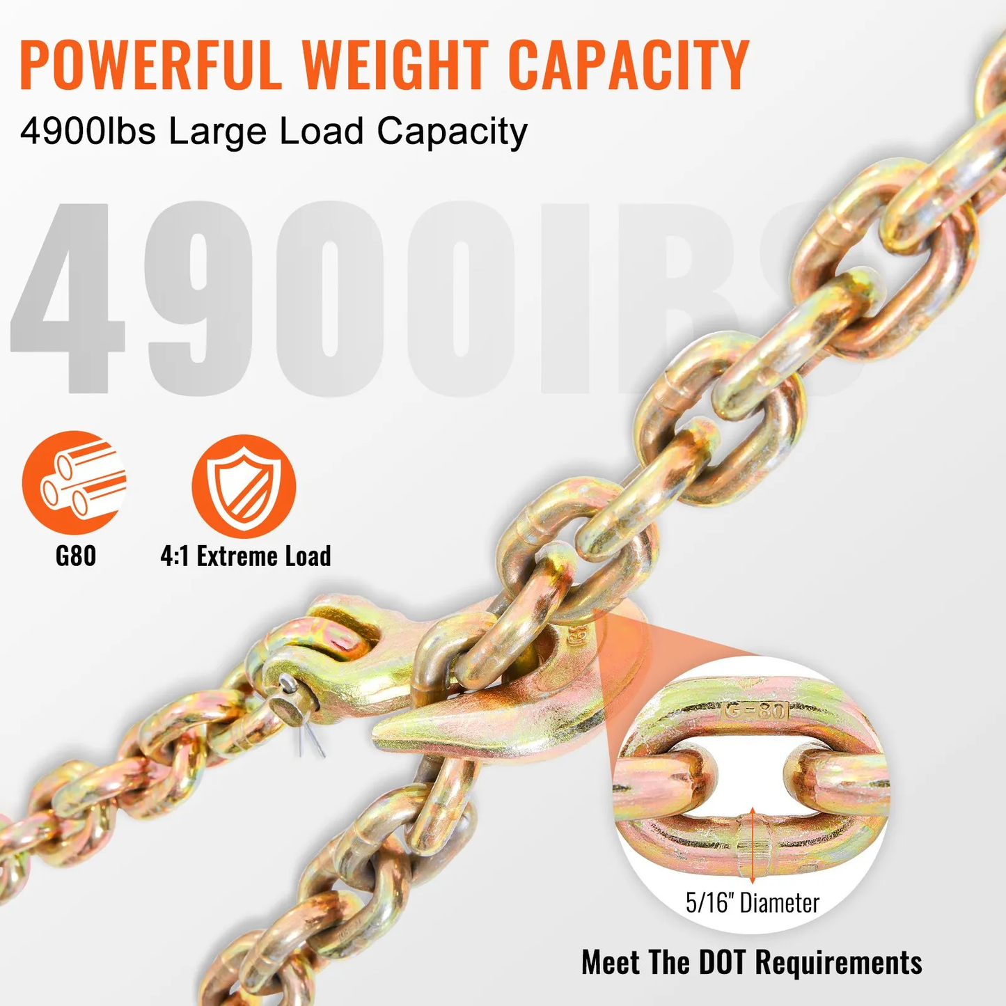 VEVOR Transport Binder Chain, 4900 lbs Working Load Limit, 5/16'' x 20' G80 Tow Chain Tie Down,-$35