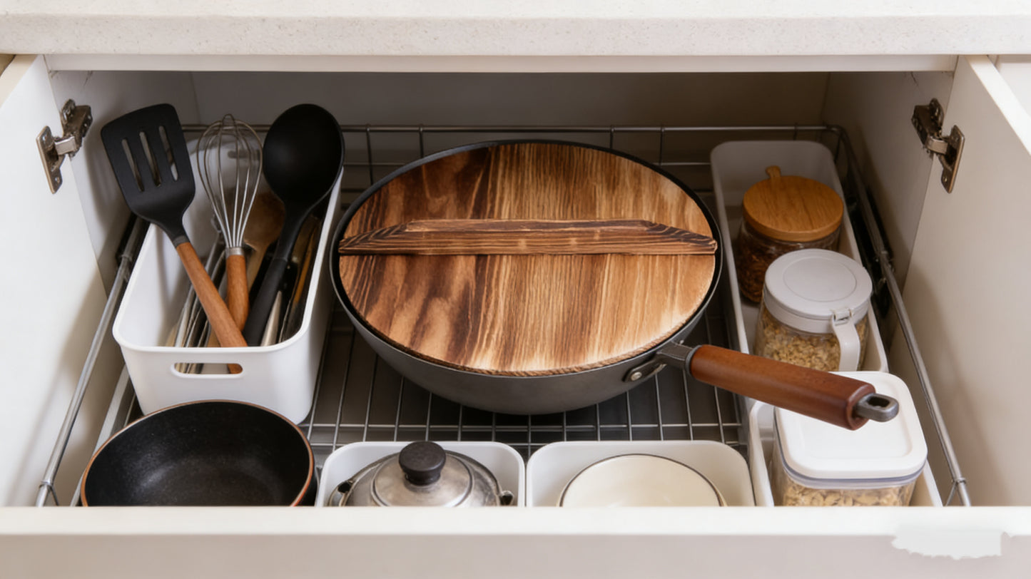 BNIB-Non-Stick Wok Pan with Wooden Lid, 12.6 inch(32cm),Ergonomic Handle, Deep Bowl Design Grey,