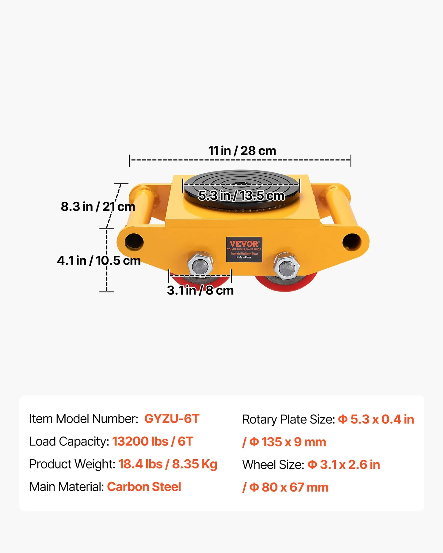 VEVOR Machinery Skate Dolly, 13,200 LBS/6T Industrial Machinery Mover, Heavy Duty Carbon,-$40