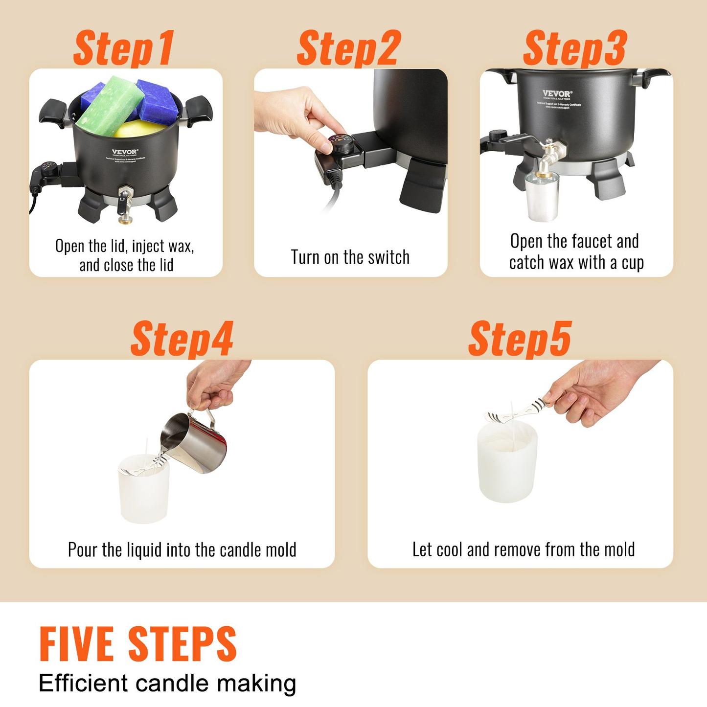 VEVOR 5 L Wax Melter for Candle Making, Large Electric Wax Melting Pot Easy Pour Spout,-$40