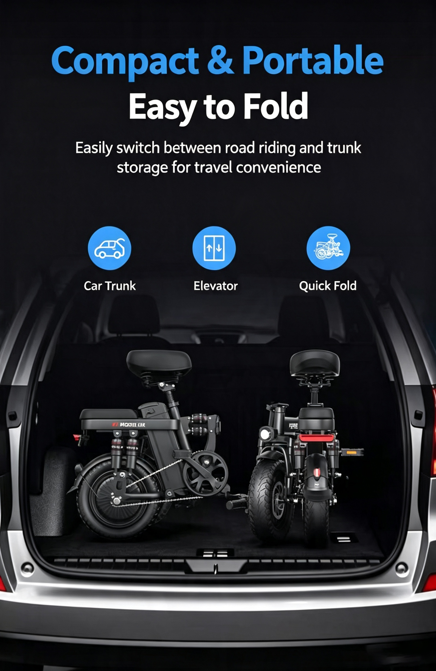 New Folding E-Bike, 48V 20Ah LG Battery, 80km Max Range, 400W Brushless Motor with USB Charging, $600