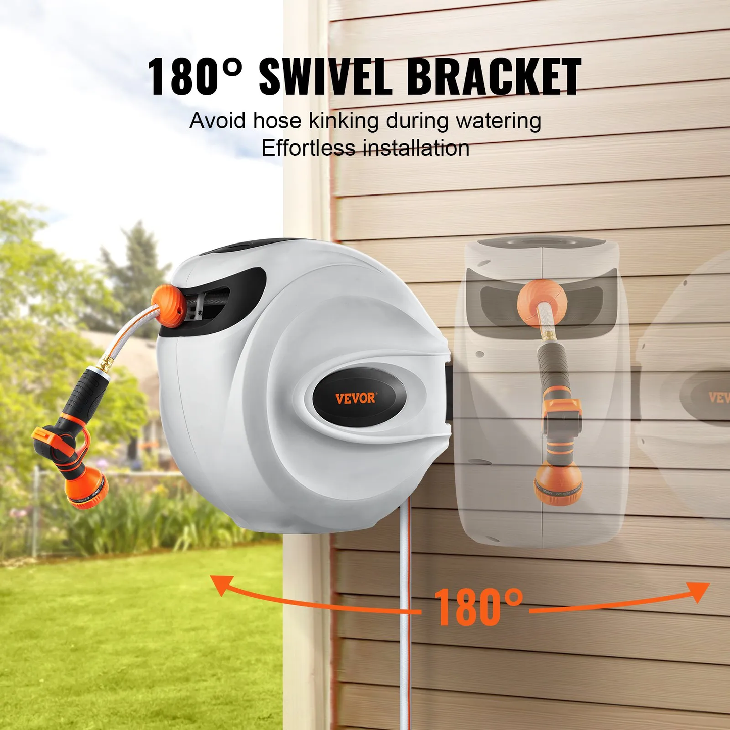 VEVOR Retractable Hose Reel, 65 ft x 5/8 inch, 180° Swivel Bracket Wall-Mounted, Garden Water Hose Reel,-$85