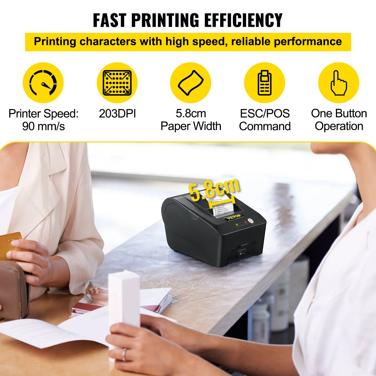 VEVOR Printer Receipt, 58mm Thermal Printer, ESC/POS Command Thermal Receipt Printer