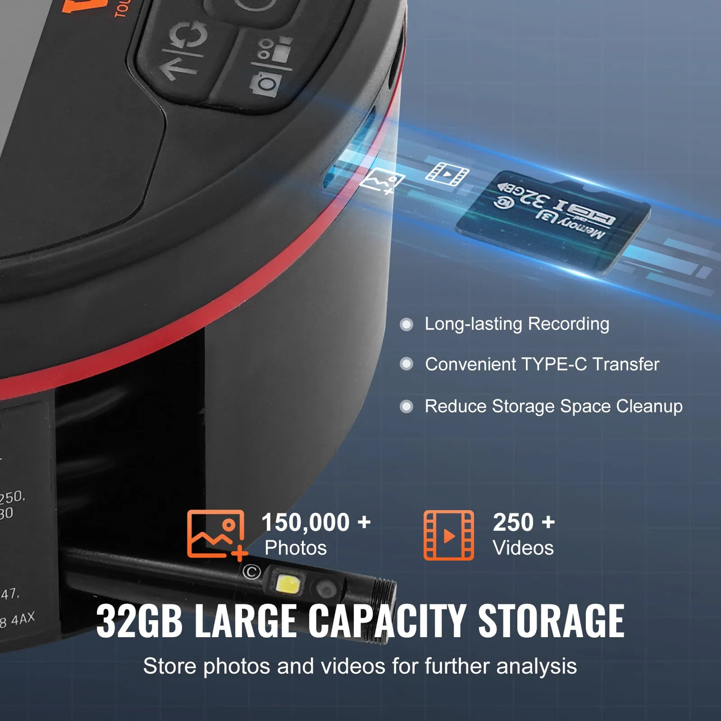 VEVOR Borescope Triple Lens Endoscope Camera, 4.3" IPS Screen Inspection Camera with 8 + 2 Lights,-$45