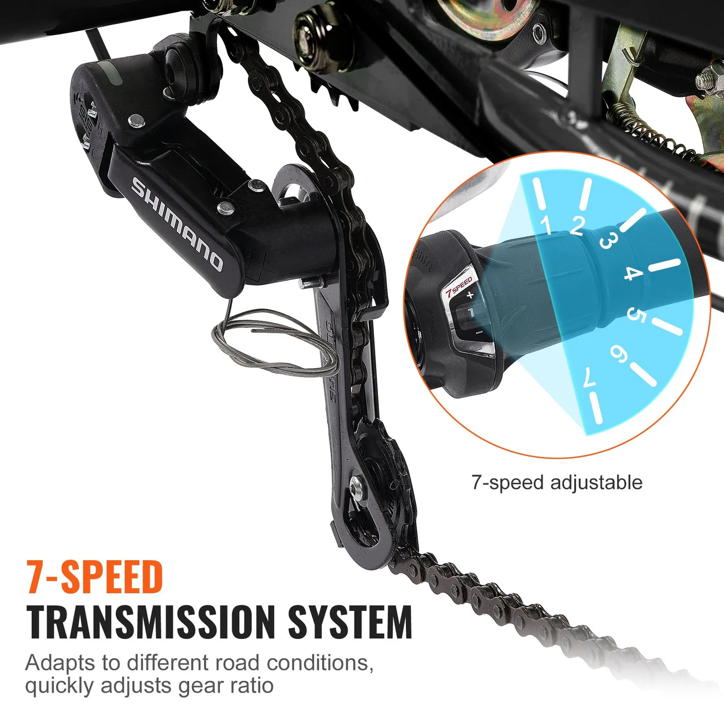 VEVOR Adult Tricycles Bike, 7 Speed Adult Trikes, 24 Inch Three-Wheeled Bicycles, Carbon Steel Cruiser Bike