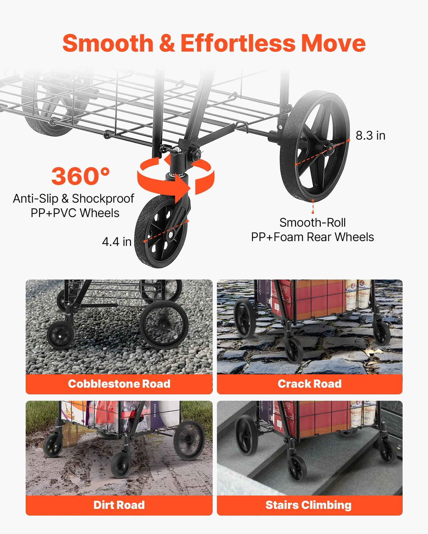 VEVOR Folding Shopping Cart, Jumbo Grocery Cart with Double Baskets, 360° Swivel Wheels, -$45