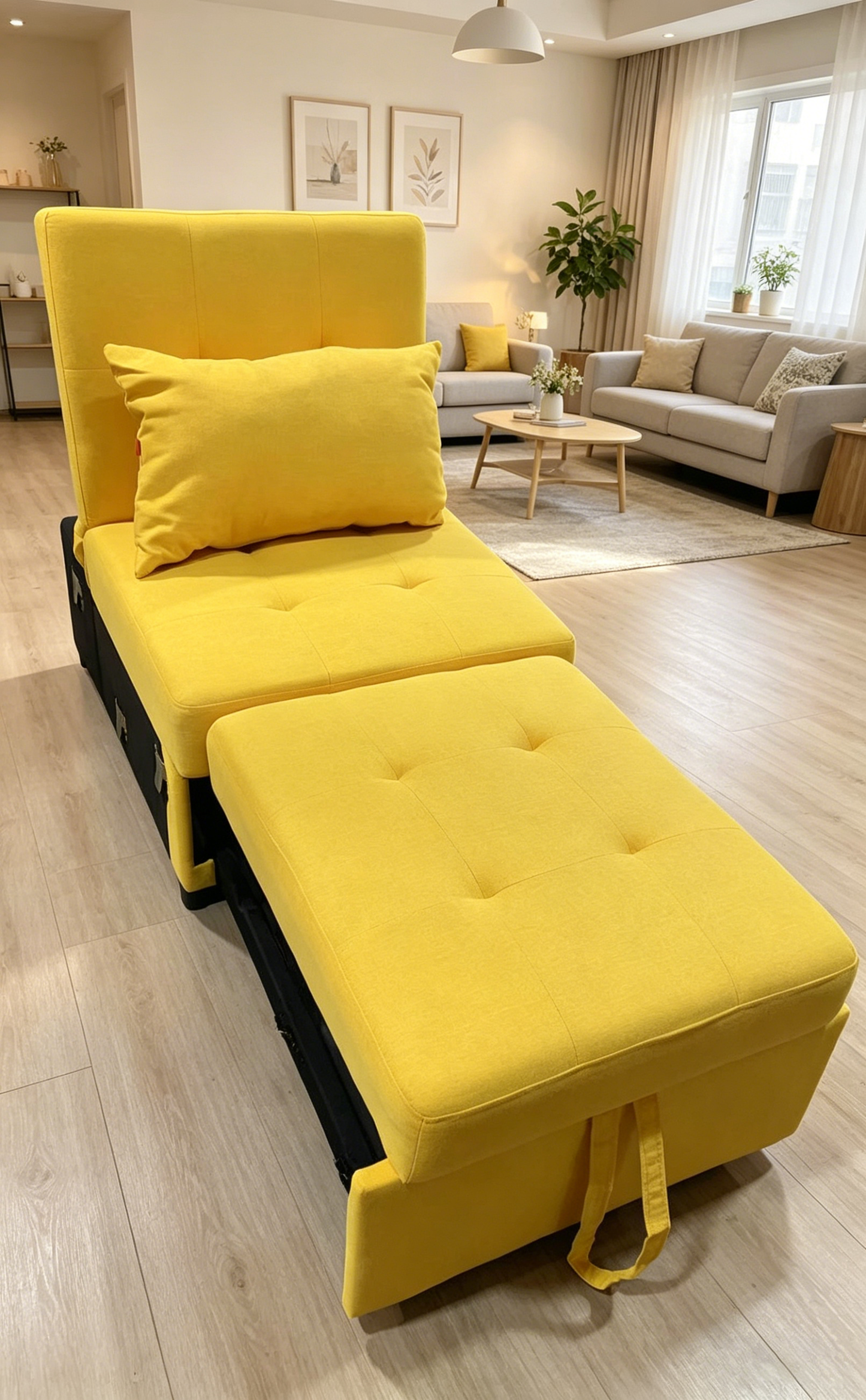 Brand New Assemble POVISON Chair Bed Sleeper, 3-in-1 Convertible Sofa Chair W/ Adj Backrest(Yellow),-$500/pair