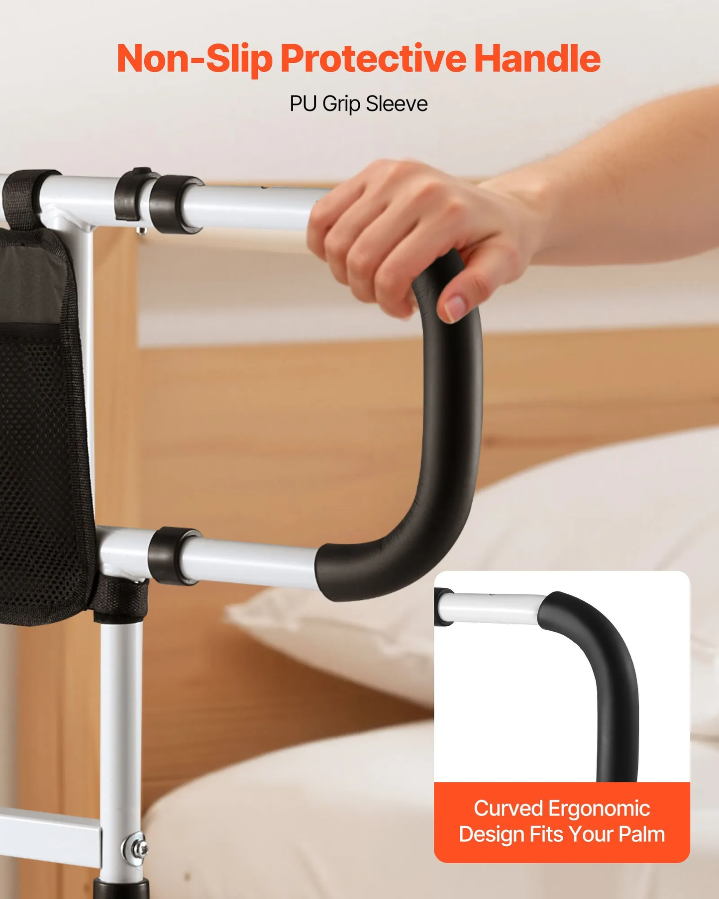 VEVOR Foldable Extendable Bed Assist Rail with Side PU Handles, Height Adjustable Carbon Steel,-$35
