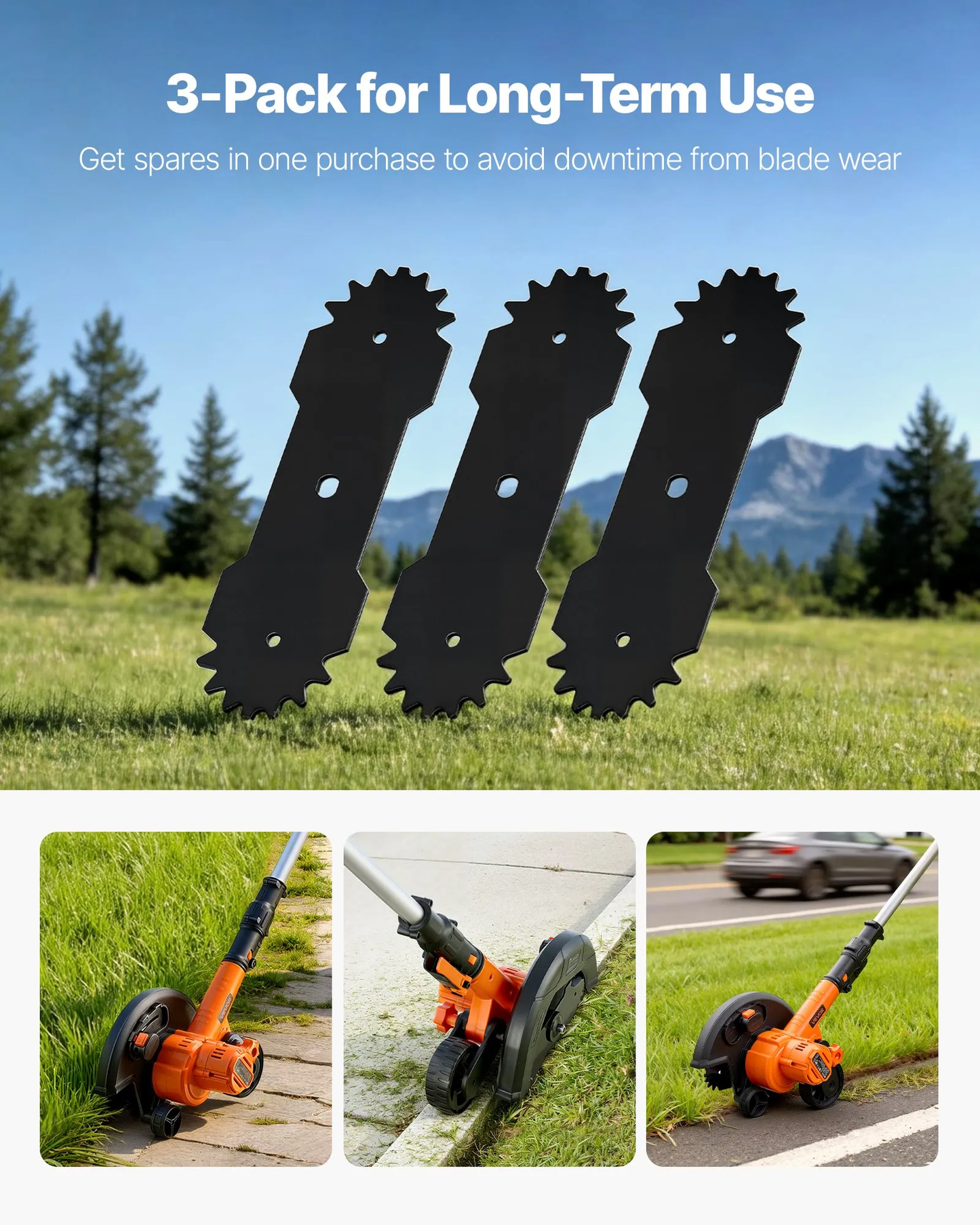 VEVOR Electric Edger Blades, 8.8-inch Length, 3-Pack Replacement Blades, 65Mn High,-$15