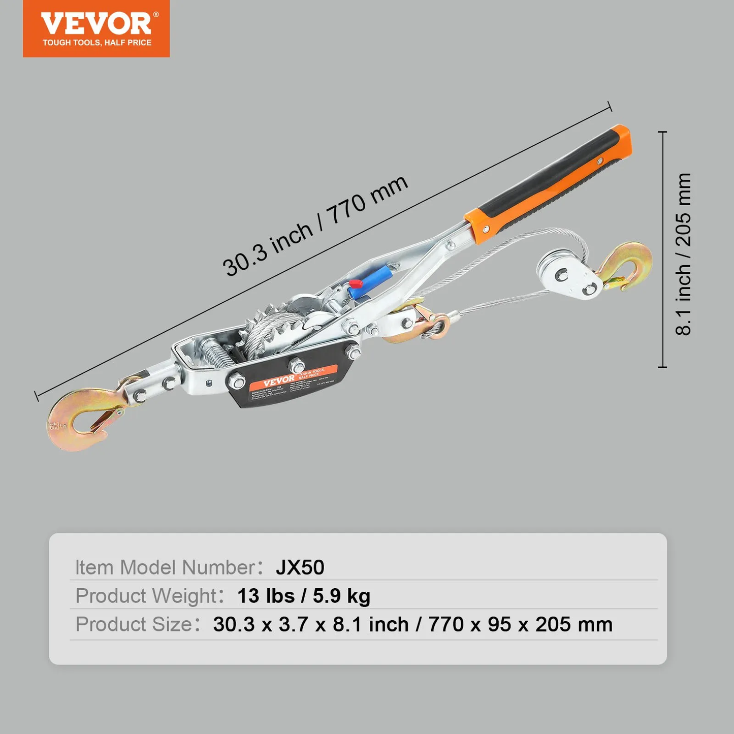 VEVOR Come Along Winch, 5 Ton (11,023 lbs) Pulling Capacity, 11.5 ft Steel Cable, 3 Hooks, -$45