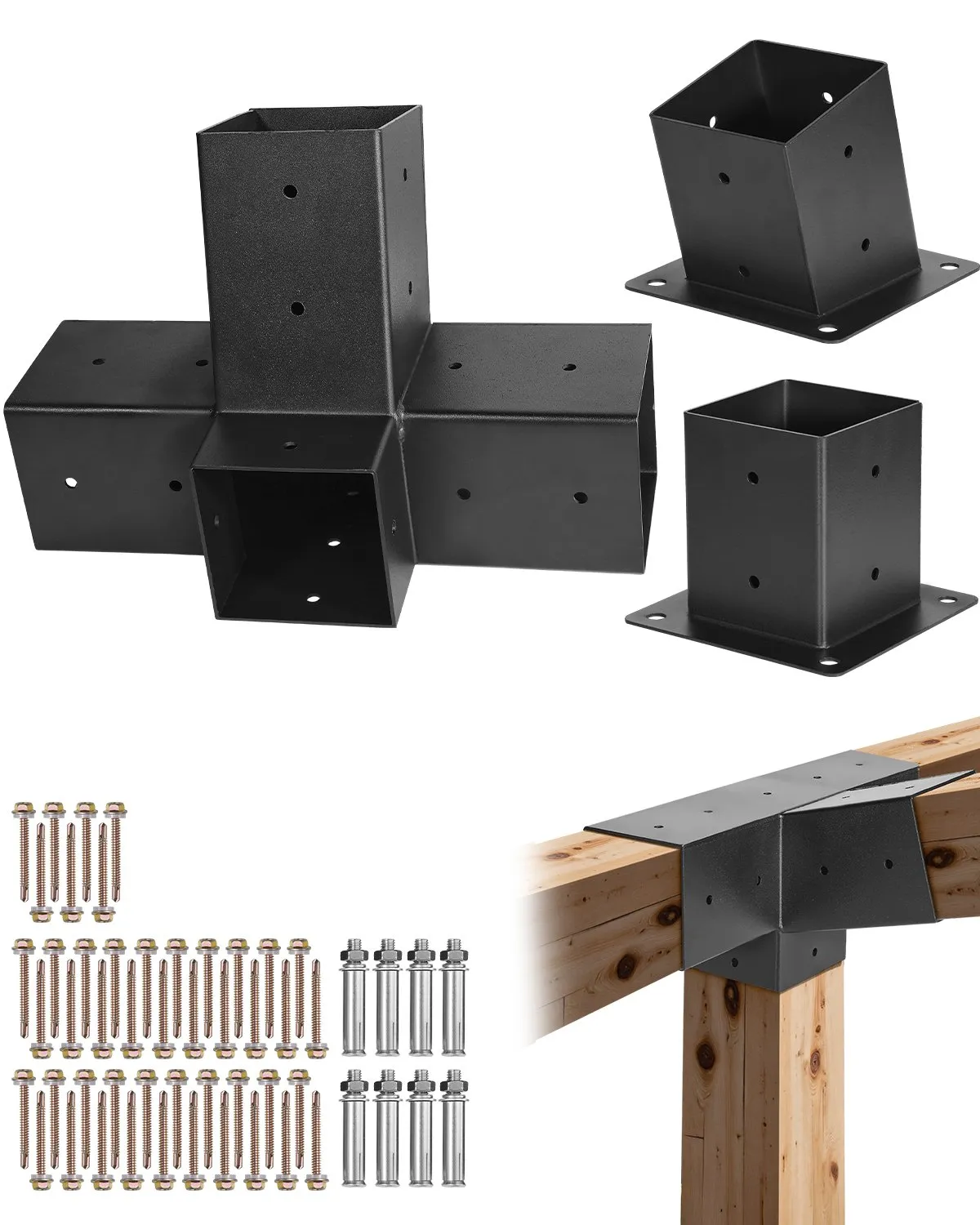 VEVOR Pergola Kit, 4x4 Inch 4-Way Slanted Bracket for 3.5x3.5 Inch Wood Beams in Actual Size,-$35