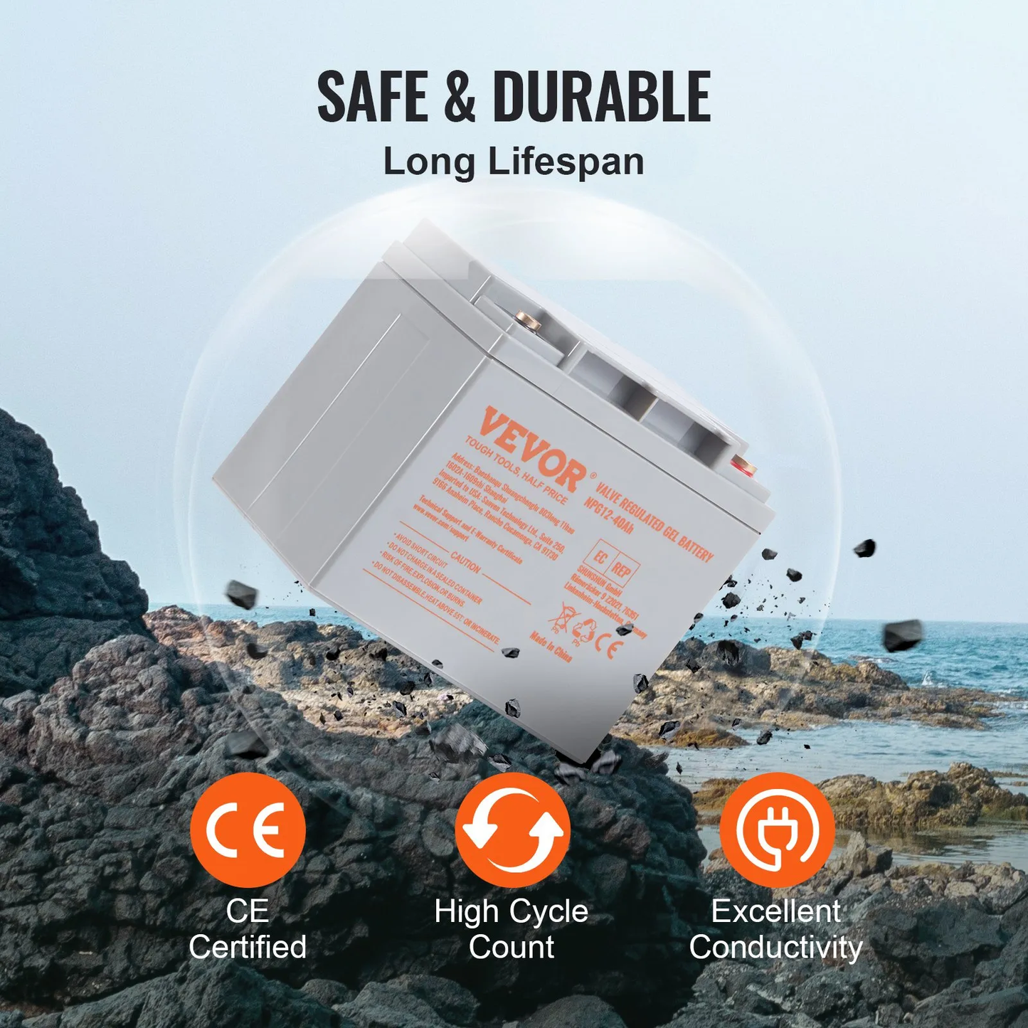 VEVOR Rechargeable AGM Marine Battery, 12V 40AH, with 400A Discharge Current,-$70
