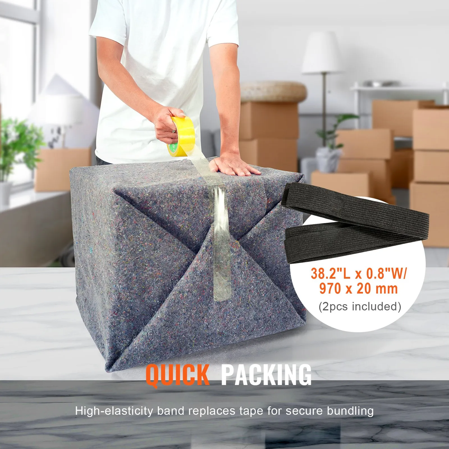 VEVOR Moving Blankets, 72" x 54", 21 lbs/dz Weight, 12 Packs, Professional Recycled Cotton Packing Blanket