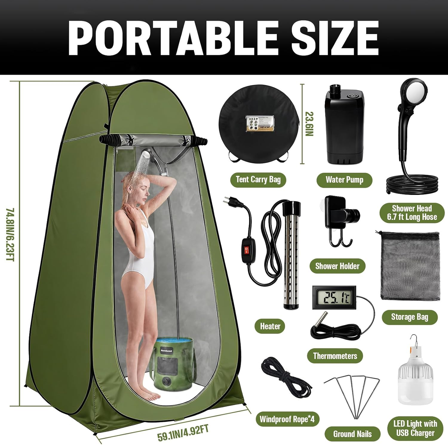 BNIB-Camping Shower kit, 6000mAh Rechargeable Camp Shower Pump with Large Capacity Bucket,-$70