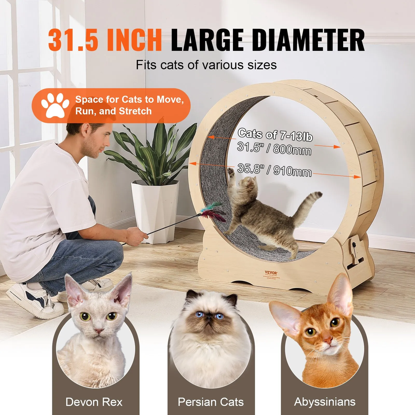 VEVOR Cat Exercise Wheel, Large Cat Treadmill Wheel for Indoor Cats, 35.8 inch Cat Running Wheel,-$70