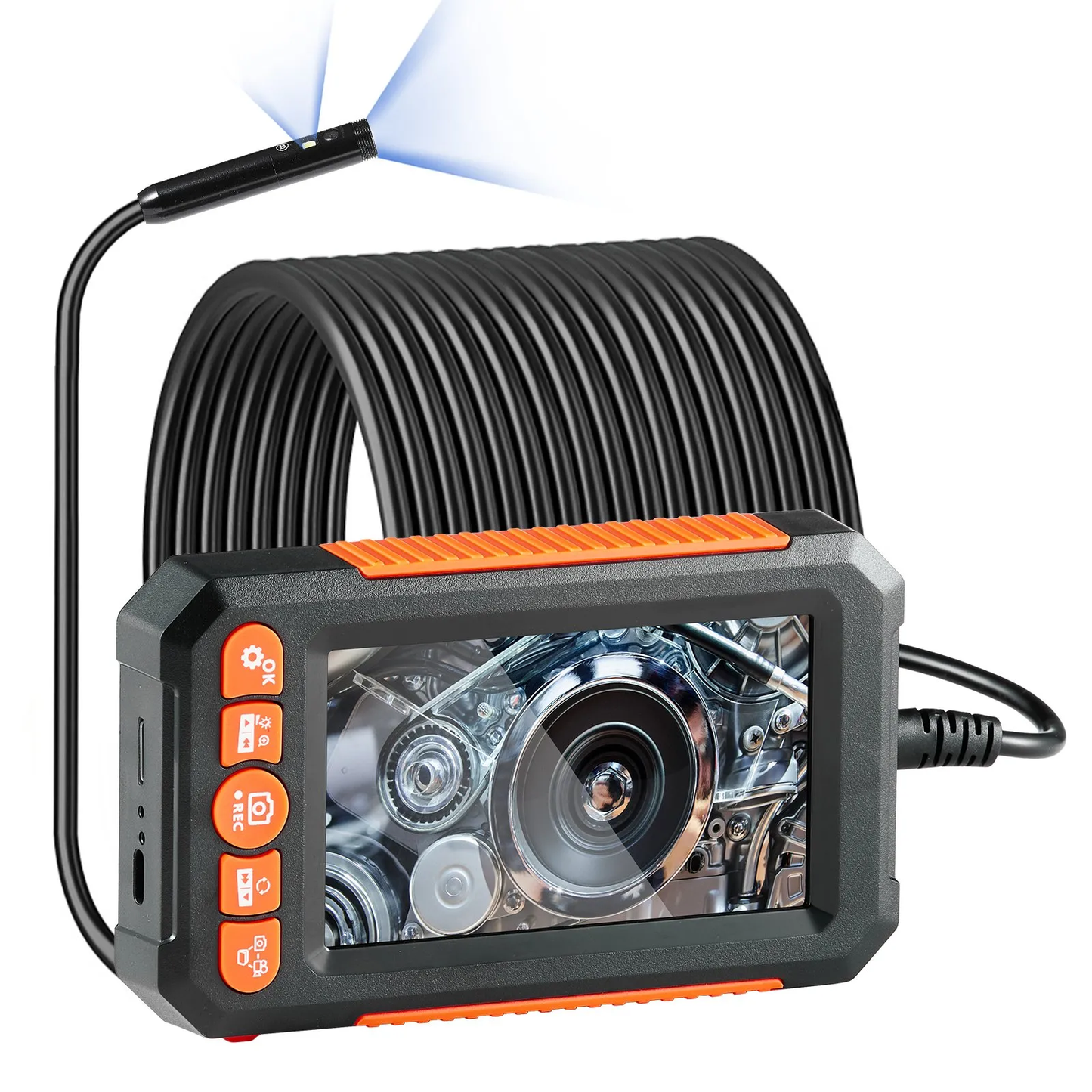 VEVOR Endoscope Camera with Light, Dual Lens Borescope with 49.2FT Semi-Rigid Cable, 4.3" Screen 1080P,-$50
