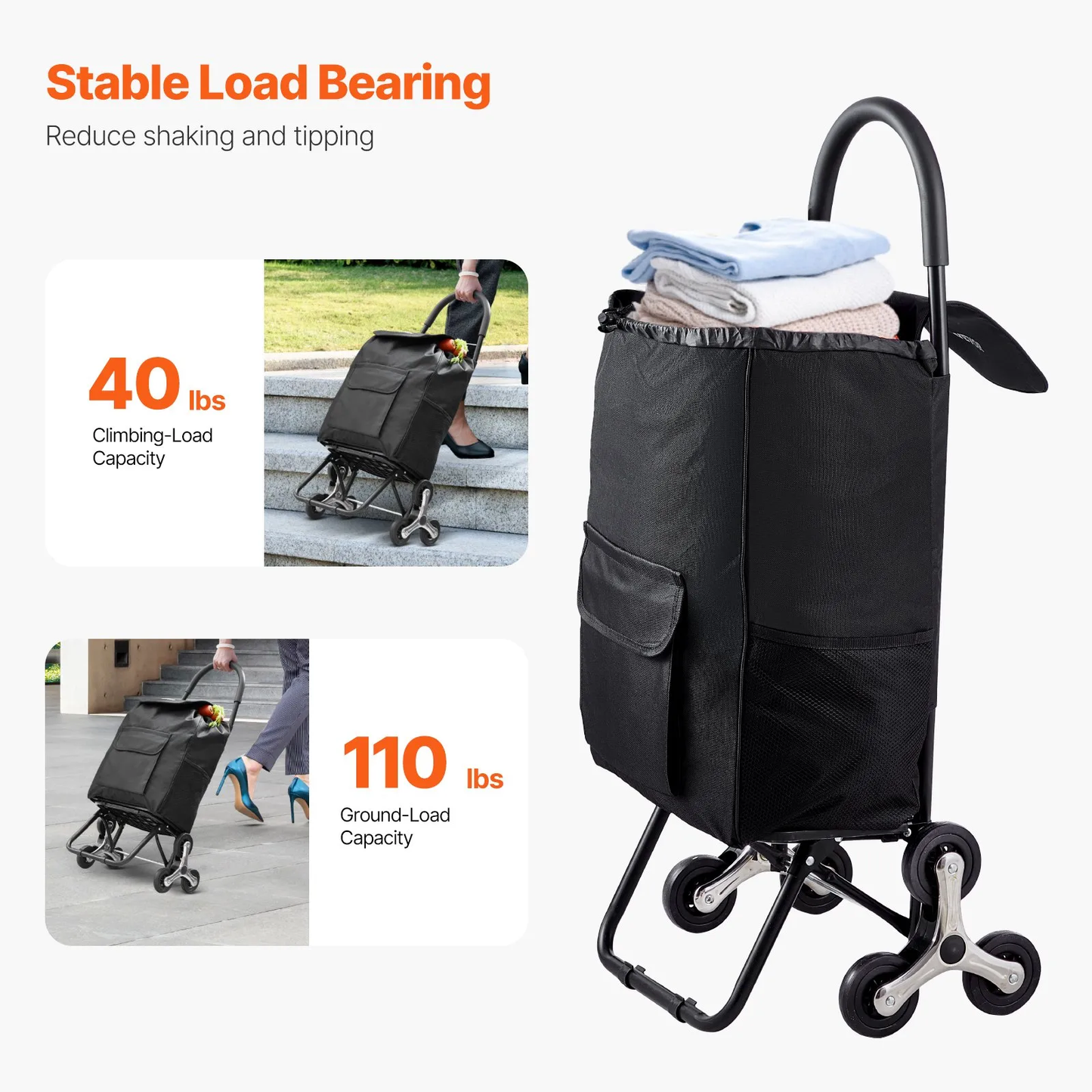 VEVOR Stair Climber Trolley Dolly, 36L Folding Shopping Cart,-$35